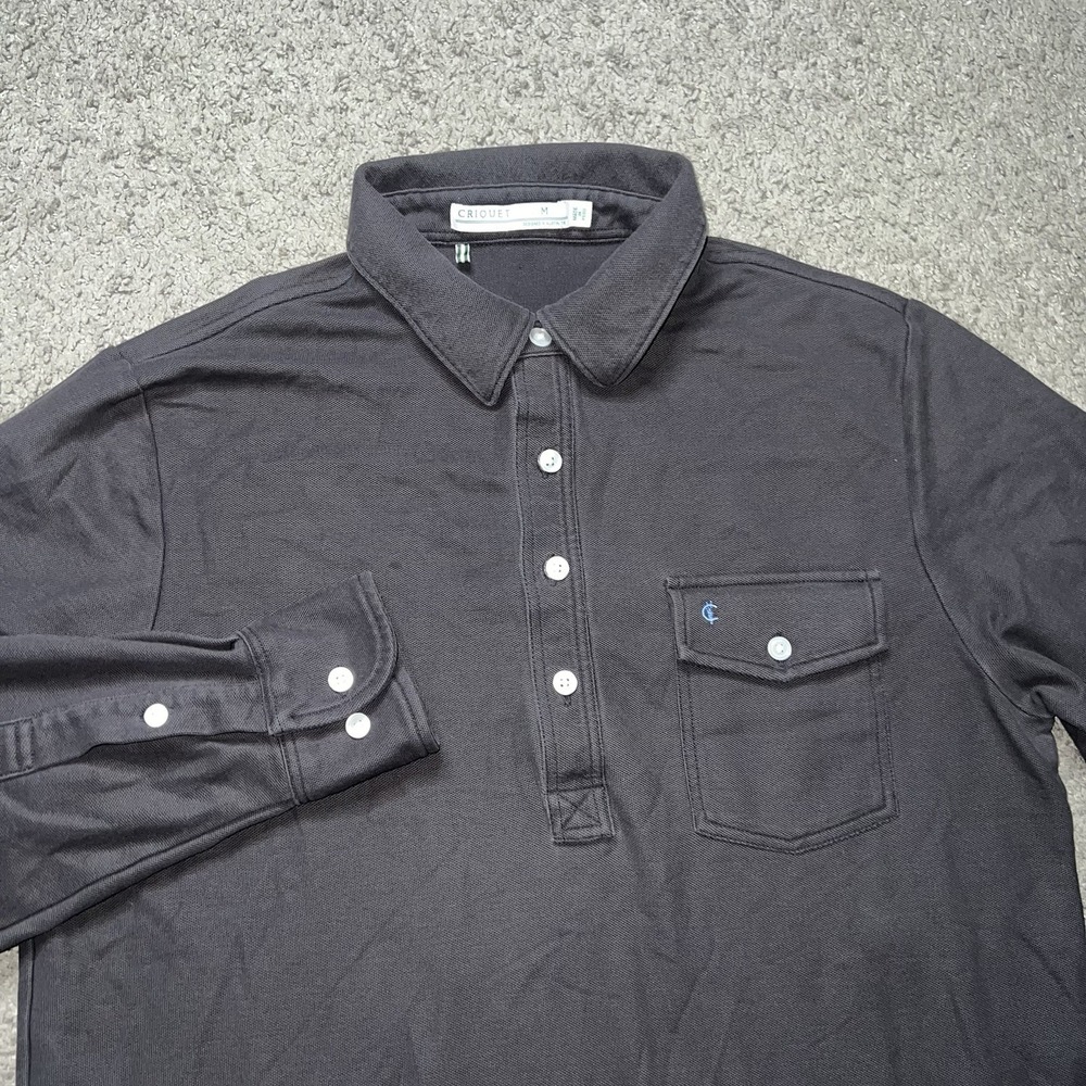 Criquet Mens Long Sleeve Polo Shirt Gray Performance Jersey Size Medium